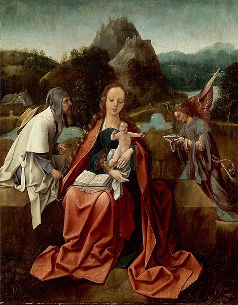 Attributed to Jan de Beer Madonna and Child with a pilgrim and an angel oil painting picture